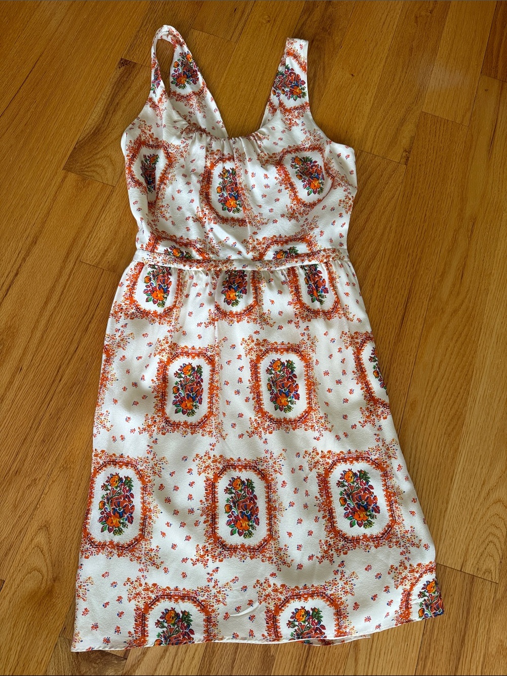 Madewell White Mini Dress with Orange Floral Medallions